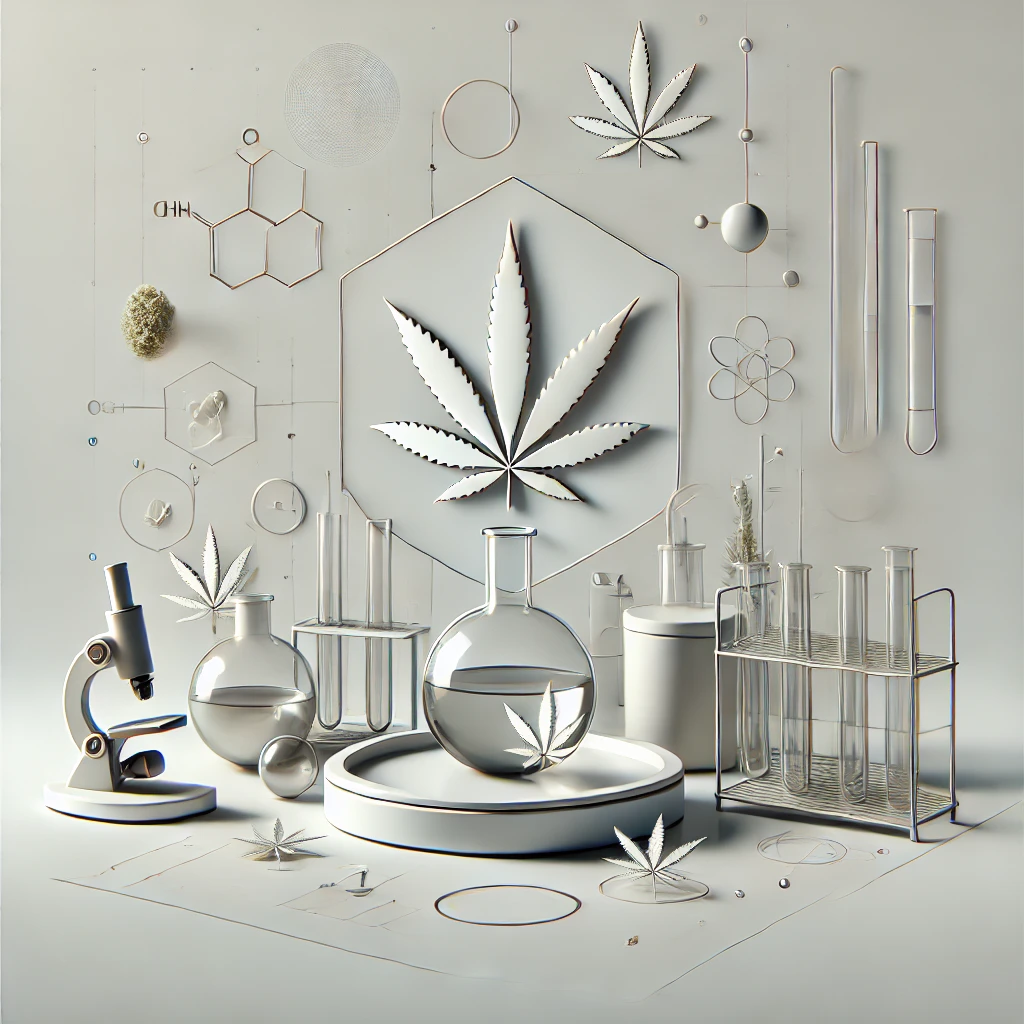 DALL·E 2025-02-17 15.28.29 - A minimalistic and abstract representation of the cannabis industry. A clean and modern space with subtle scientific elements like glass containers, c